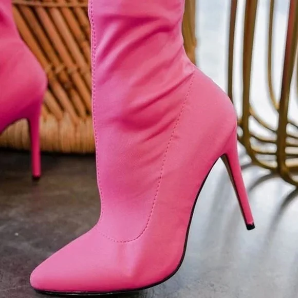 NWT ANN MICHELLE Vibrant " Hibiscus Pink Over the Knee Boots Size 9 Fits L 8 - Picture 10 of 10